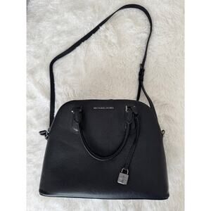 MICHAEL KORS Adele Large Dome Satchel Purse Handbag Black Leather WORN ONCE